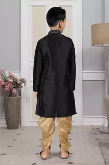 Black embroidered art silk boys-dhoti-kurta