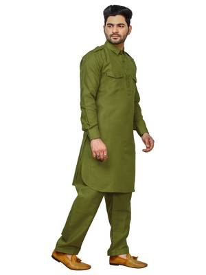 Green Pathani Cotton Kurta Pajama Set For Mens 3