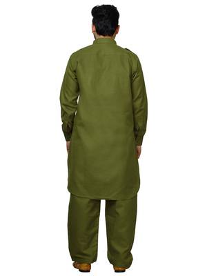 Green Pathani Cotton Kurta Pajama Set For Mens 4