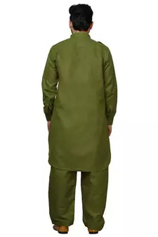 Green Pathani Cotton Kurta Pajama Set For Mens