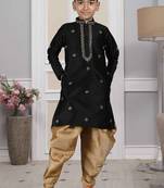 Black embroidered art silk boys-dhoti-kurta