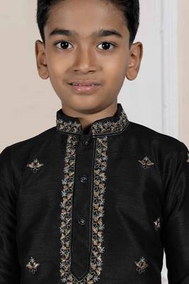 Black embroidered art silk boys-dhoti-kurta 3