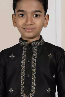 Black embroidered art silk boys-dhoti-kurta