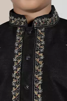 Black embroidered art silk boys-dhoti-kurta