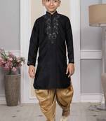 Black embroidered art silk boys-dhoti-kurta