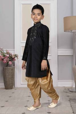 Black embroidered art silk boys-dhoti-kurta 2