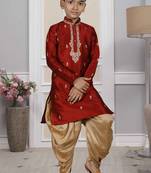 Maroon embroidered art silk boys-dhoti-kurta