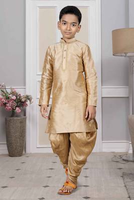 Gold embroidered art silk boys-dhoti-kurta 1