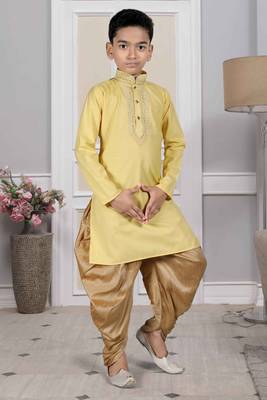 Yellow embroidered cotton boys-dhoti-kurta 1