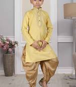 Yellow embroidered cotton boys-dhoti-kurta
