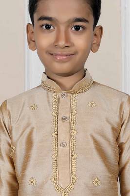 Gold embroidered art silk boys-dhoti-kurta 2