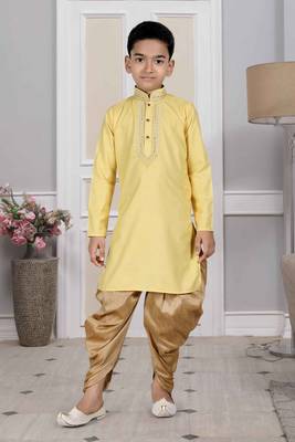 Yellow embroidered cotton boys-dhoti-kurta 2