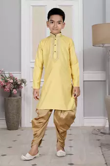 Yellow embroidered cotton boys-dhoti-kurta