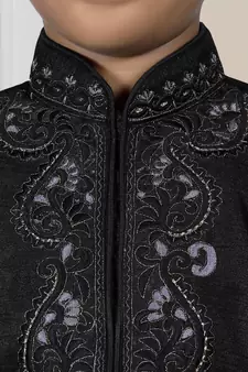Black embroidered art silk boys-dhoti-kurta