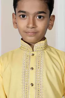 Yellow embroidered cotton boys-dhoti-kurta