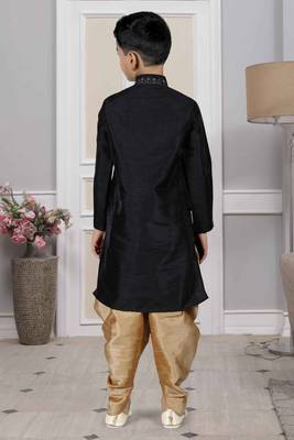 Black embroidered art silk boys-dhoti-kurta 5