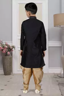 Black embroidered art silk boys-dhoti-kurta
