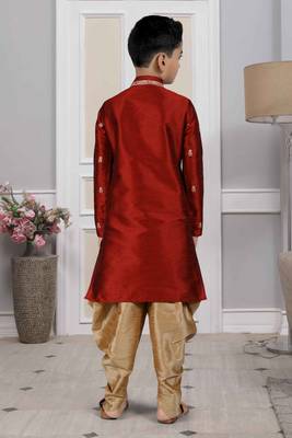 Maroon embroidered art silk boys-dhoti-kurta 5