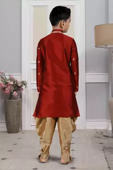 Maroon embroidered art silk boys-dhoti-kurta