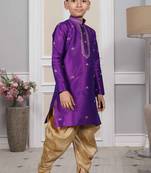 Purple embroidered art silk boys-dhoti-kurta