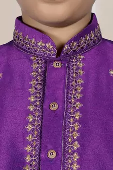 Purple embroidered art silk boys-dhoti-kurta
