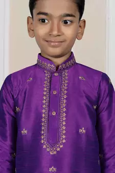 Purple embroidered art silk boys-dhoti-kurta