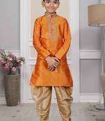 Orange embroidered art silk boys-dhoti-kurta