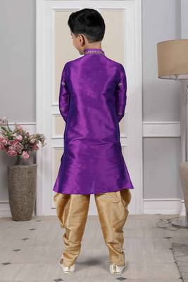 Purple embroidered art silk boys-dhoti-kurta 4