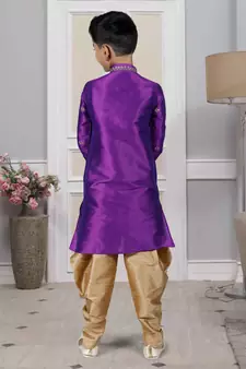 Purple embroidered art silk boys-dhoti-kurta
