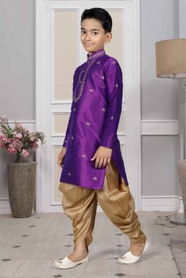 Purple embroidered art silk boys-dhoti-kurta 5