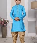 Blue embroidered art silk boys-dhoti-kurta