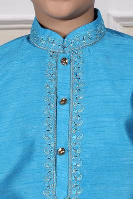 Blue embroidered art silk boys-dhoti-kurta 2