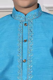 Blue embroidered art silk boys-dhoti-kurta