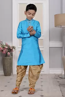 Blue embroidered art silk boys-dhoti-kurta