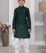 Green embroidered silk boys-dhoti-kurta