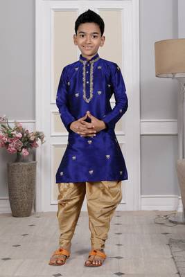 Blue embroidered art silk boys-dhoti-kurta 1