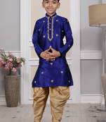 Blue embroidered art silk boys-dhoti-kurta