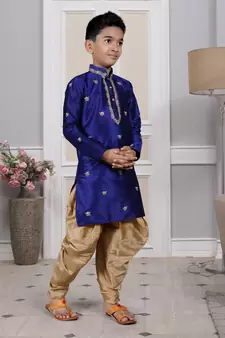 Blue embroidered art silk boys-dhoti-kurta