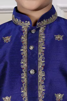 Blue embroidered art silk boys-dhoti-kurta
