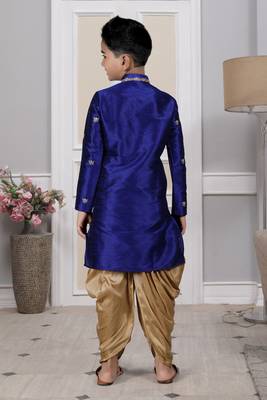 Blue embroidered art silk boys-dhoti-kurta 5
