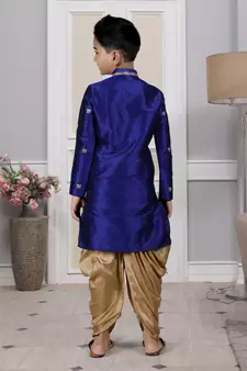 Blue embroidered art silk boys-dhoti-kurta