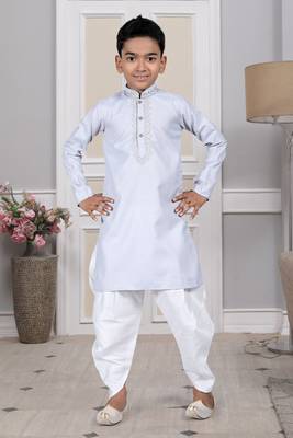 Grey embroidered cotton boys-dhoti-kurta 1