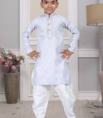 Grey embroidered cotton boys-dhoti-kurta