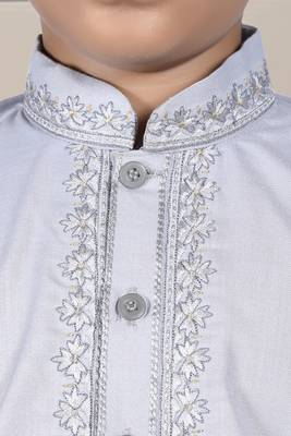 Grey embroidered cotton boys-dhoti-kurta 2