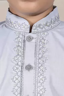 Grey embroidered cotton boys-dhoti-kurta
