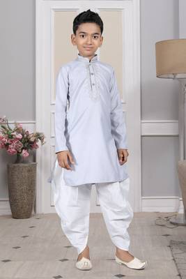 Grey embroidered cotton boys-dhoti-kurta 3