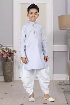 Grey embroidered cotton boys-dhoti-kurta