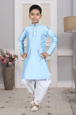 Blue embroidered art silk boys-dhoti-kurta 1