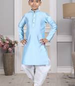 Blue embroidered art silk boys-dhoti-kurta
