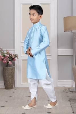 Blue embroidered art silk boys-dhoti-kurta 2